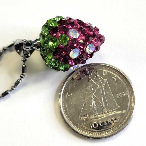 Purple Strawberry Pendant with Swaroski elements on a 18K Silver Chain - Picture 4 of 14